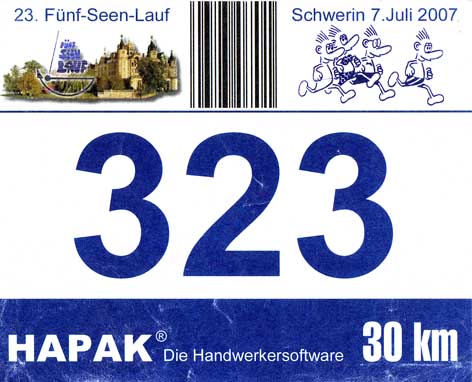 Meine Startnummer beim Fünf-Seen-Lauf 2007