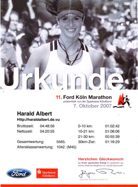 Urkunde Köln-Marathon 2007